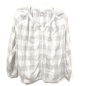 Duluth Womens 100% Organic Cotton Printmaker Blouse Size XL Gray White Plaid